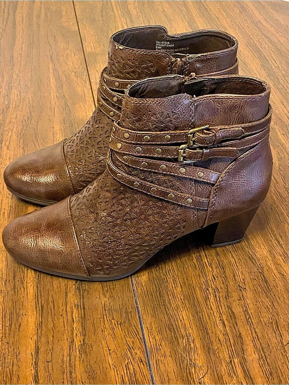 Rialto Fisher Embossed Ankle Boots Brown US 8.5
